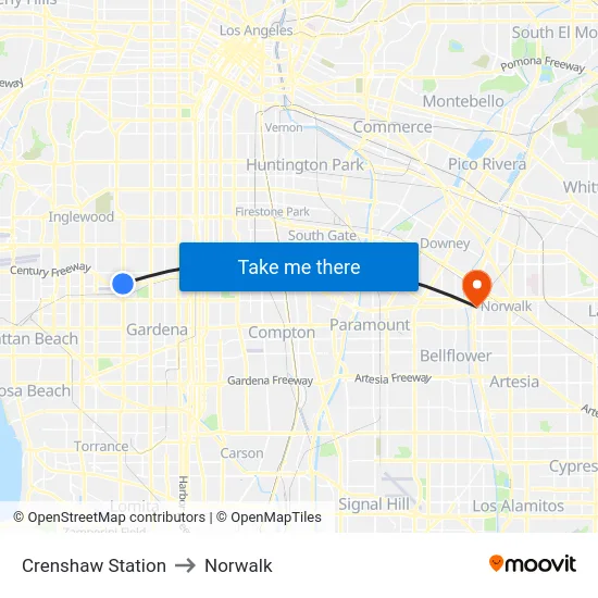 Crenshaw Station to Norwalk map