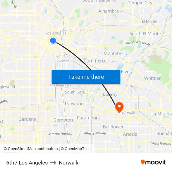 6th / Los Angeles to Norwalk map