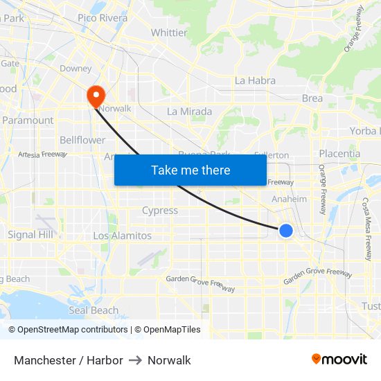 Manchester / Harbor to Norwalk map