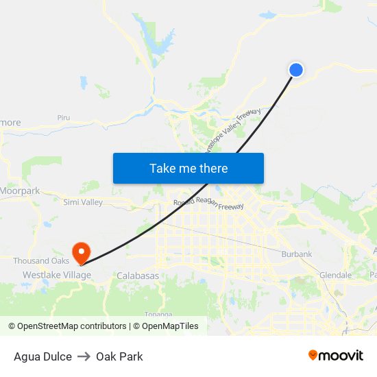 Agua Dulce to Oak Park map
