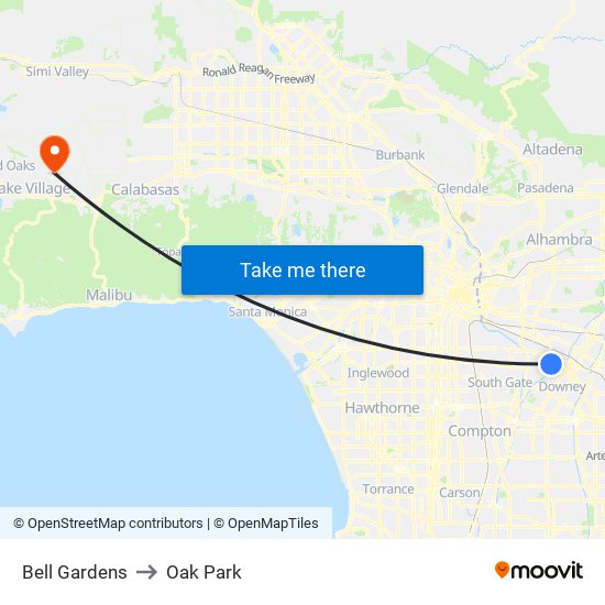 Bell Gardens to Oak Park map