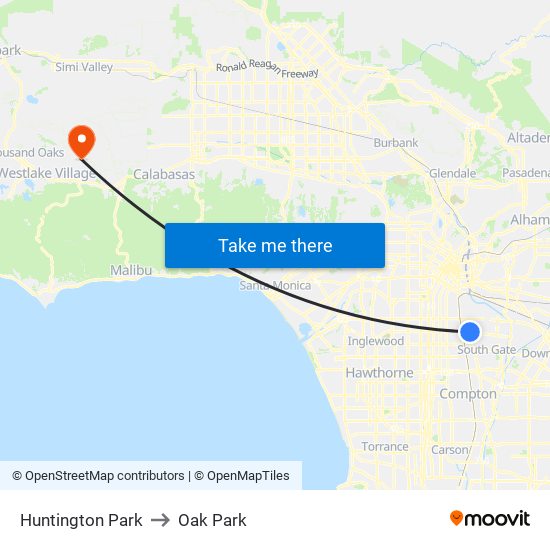 Huntington Park to Oak Park map