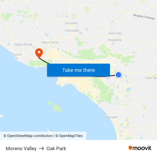 Moreno Valley to Oak Park map