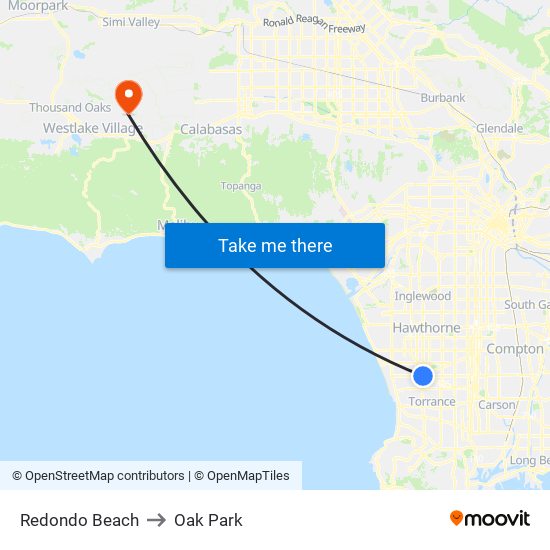 Redondo Beach to Oak Park map