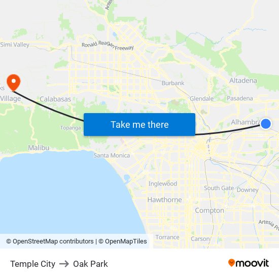Temple City to Oak Park map
