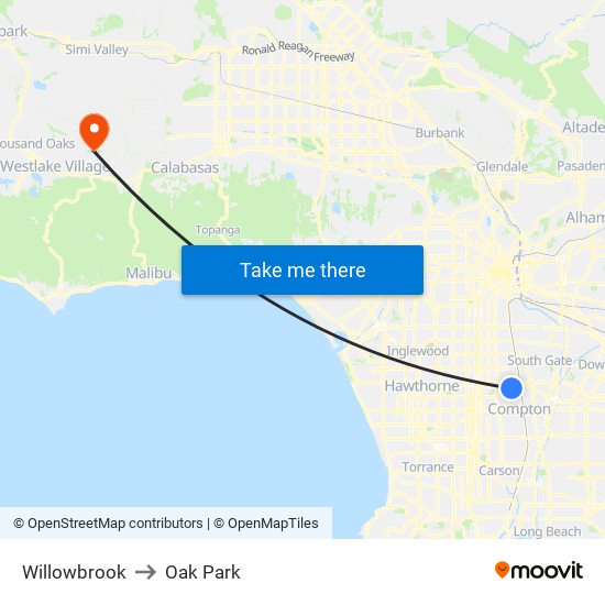 Willowbrook to Oak Park map