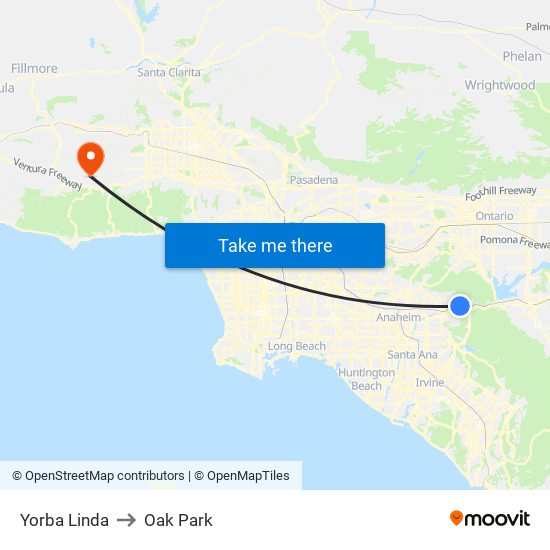 Yorba Linda to Oak Park map