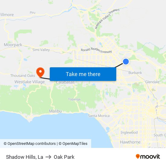 Shadow Hills, La to Oak Park map