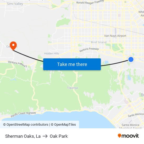 Sherman Oaks, La to Oak Park map