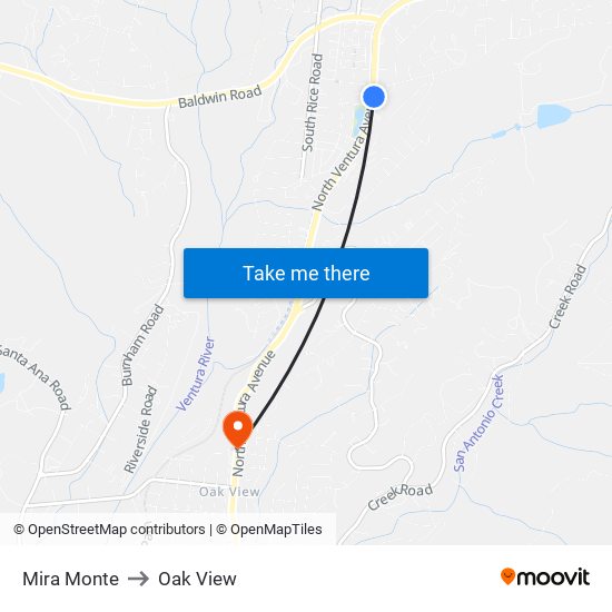 Mira Monte to Oak View map