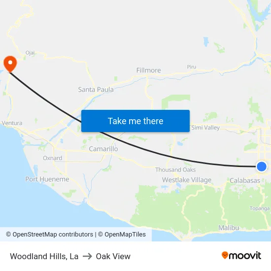 Woodland Hills to Oak View map