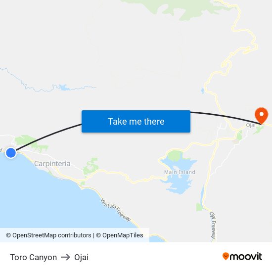 Toro Canyon to Ojai map