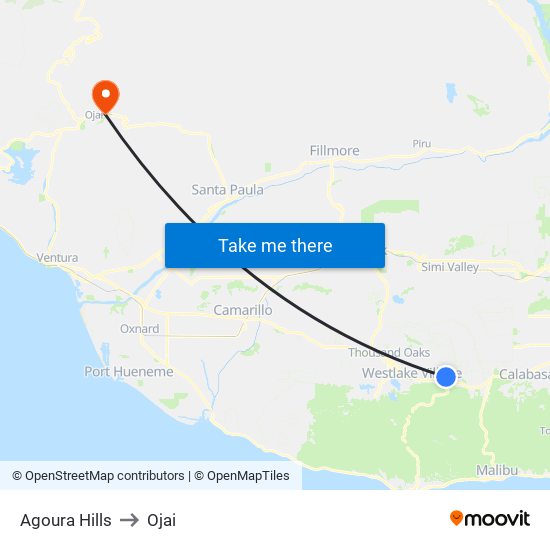 Agoura Hills to Ojai map