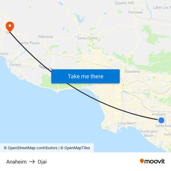 Anaheim to Ojai map