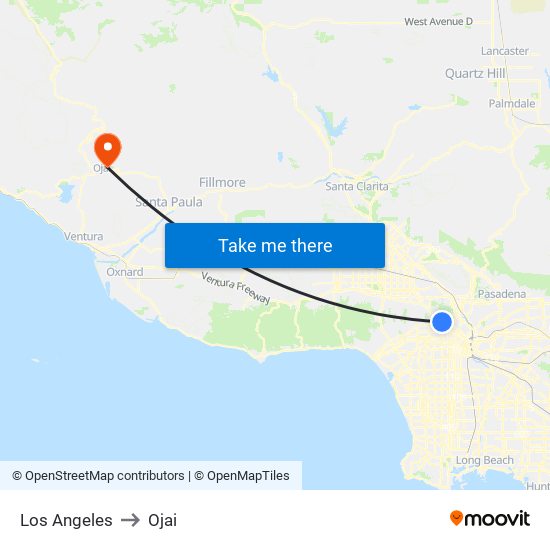 Los Angeles to Ojai map
