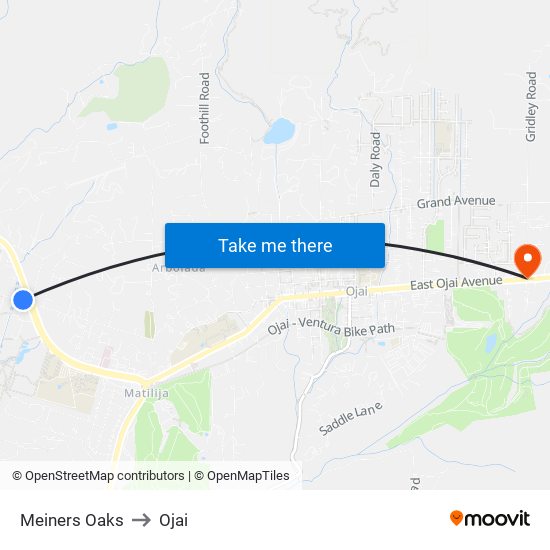 Meiners Oaks to Ojai map