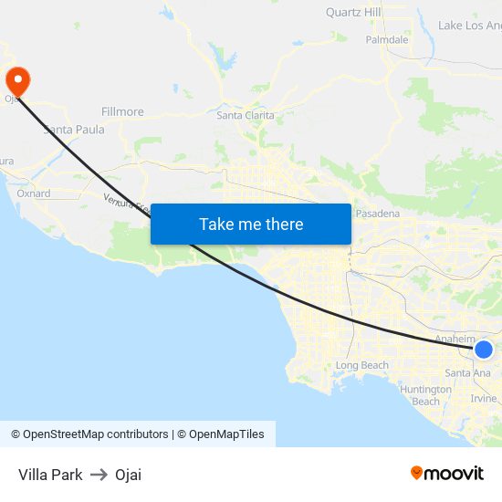 Villa Park to Ojai map