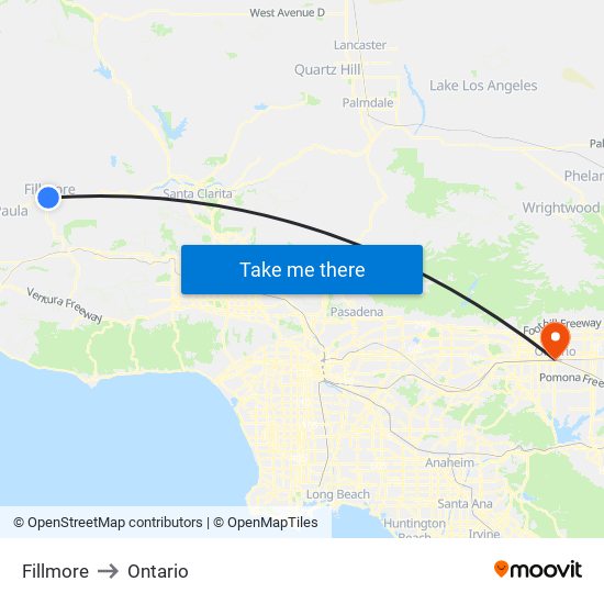 Fillmore to Ontario map