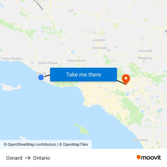 Oxnard to Ontario map