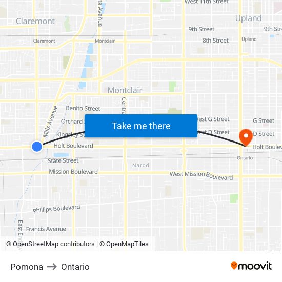 Pomona to Ontario map