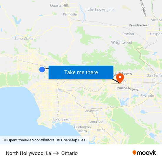 North Hollywood, La to Ontario map