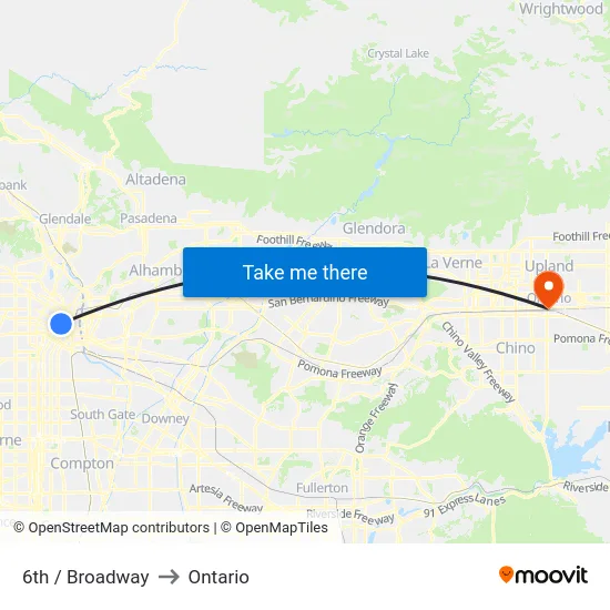 6th / Broadway to Ontario map