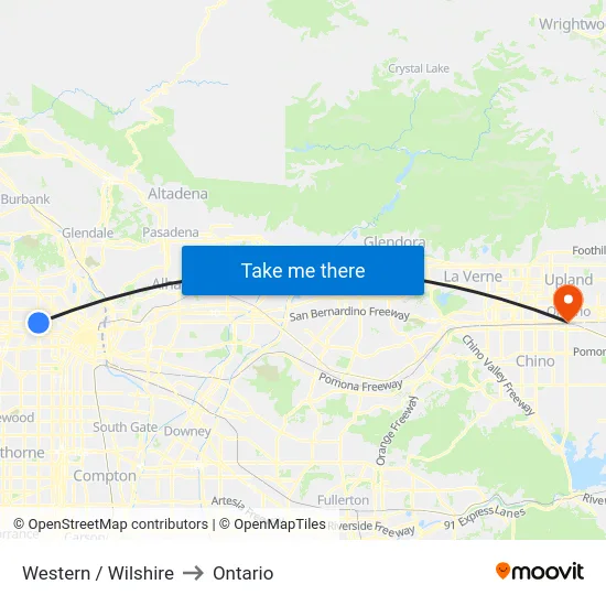 Western / Wilshire to Ontario map