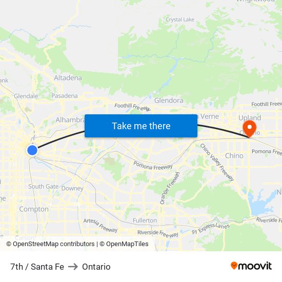 7th / Santa Fe to Ontario map