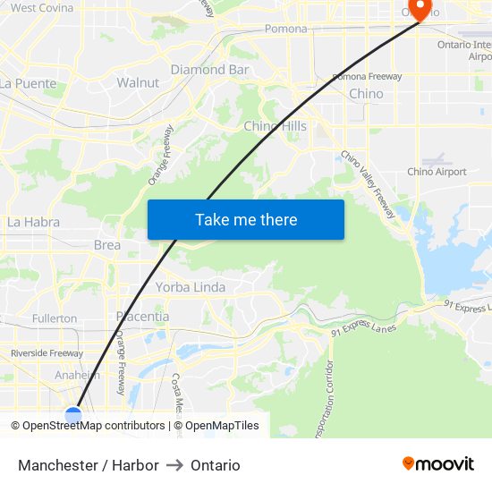 Manchester / Harbor to Ontario map