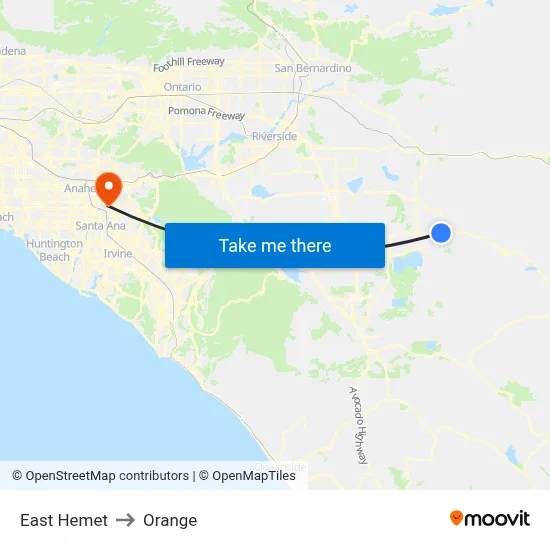 East Hemet to Orange map