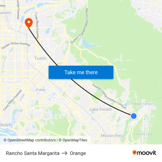 Rancho Santa Margarita to Orange map