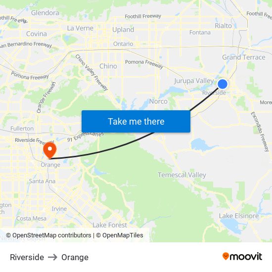 Riverside to Orange map