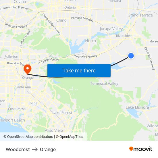 Woodcrest to Orange map