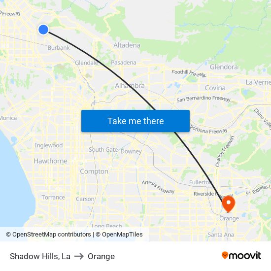 Shadow Hills, La to Orange map