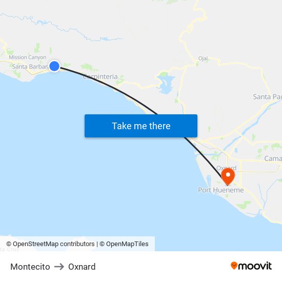 Montecito to Oxnard map