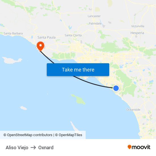 Aliso Viejo to Oxnard map