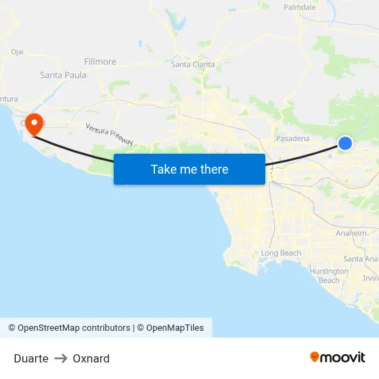 Duarte to Oxnard map
