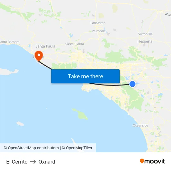 El Cerrito to Oxnard map