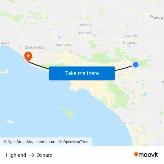 Highland to Oxnard map