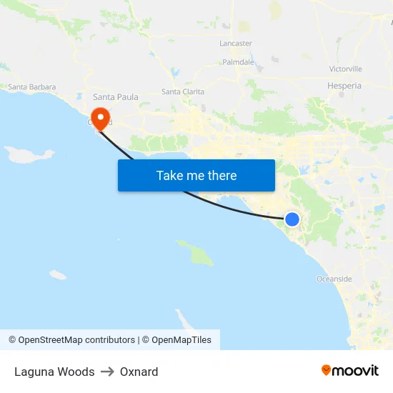 Laguna Woods to Oxnard map
