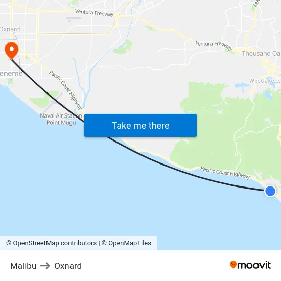 Malibu to Oxnard map