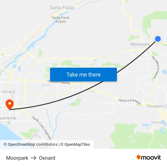 Moorpark to Oxnard map