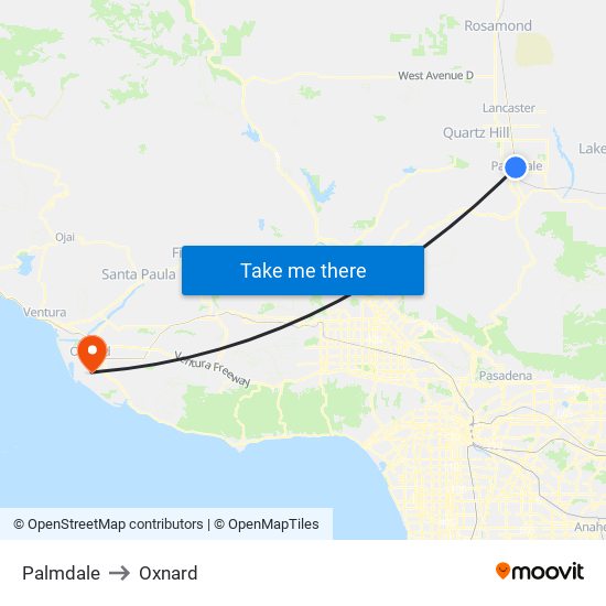 Palmdale to Oxnard map