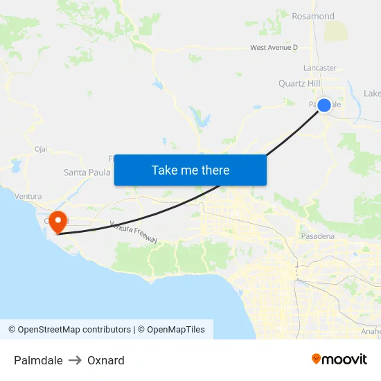 Palmdale to Oxnard map