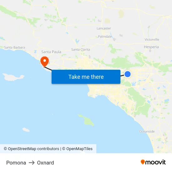 Pomona to Oxnard map