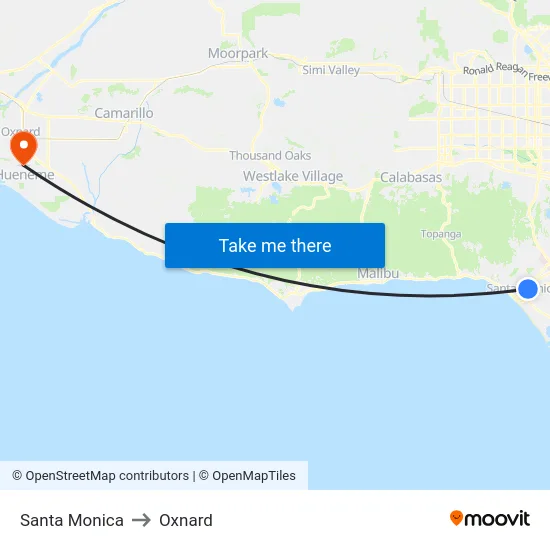 Santa Monica to Oxnard map