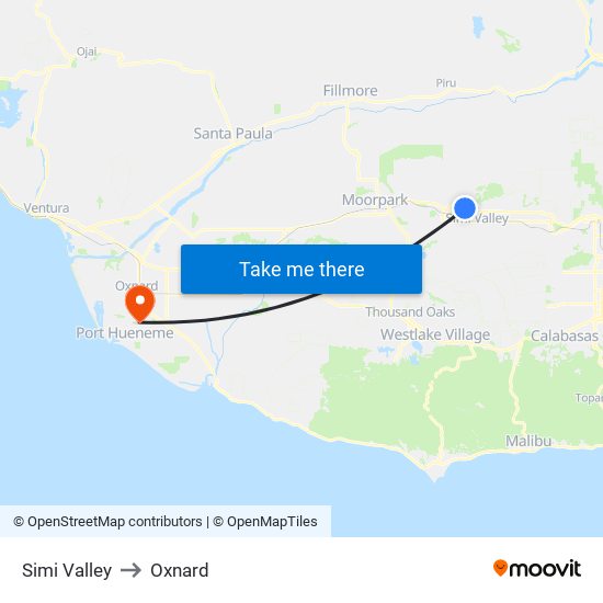 Simi Valley to Oxnard map