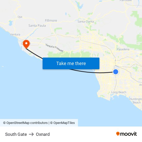 South Gate to Oxnard map