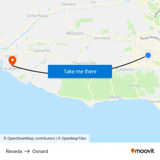 Reseda to Oxnard map