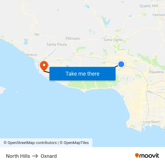 North Hills to Oxnard map